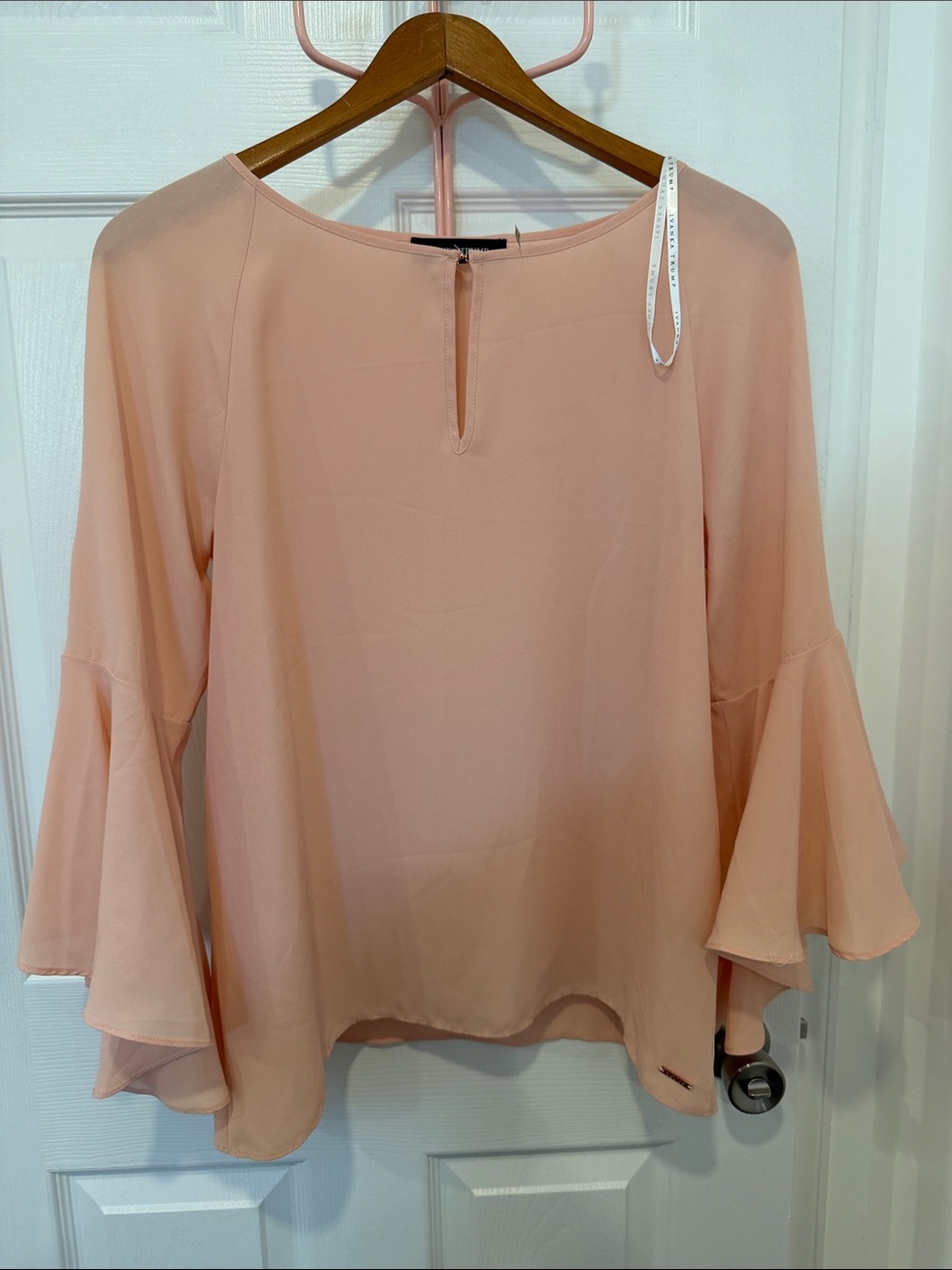 Ivanka Trump Blush Pink Keyhole Bell Sleeve Blouse Top - Size S